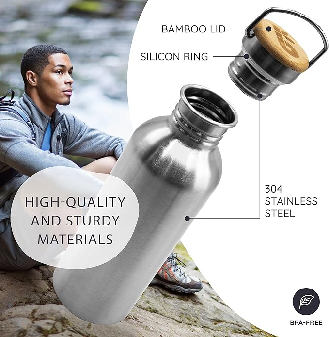 Bambaw Water Bottle 500 ml Eco Non-Insulated Stainless Steel Sports Bottle - Image 2