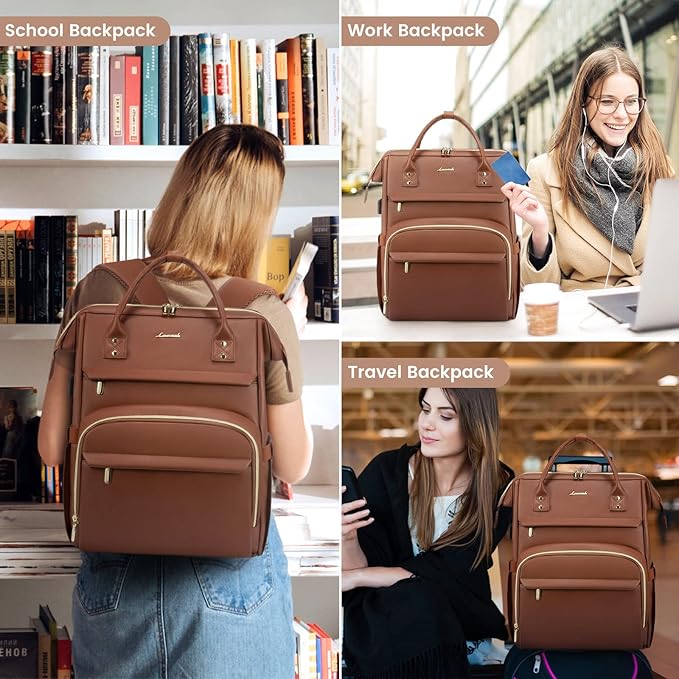 Leather Laptop Backpack for Women - 17in - Image 6