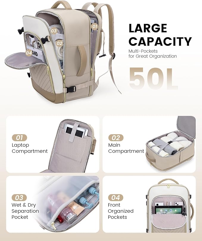 LOVEVOOK Large Travel Backpack for Women, 50L Carry on Backpack Airplane - Image 3