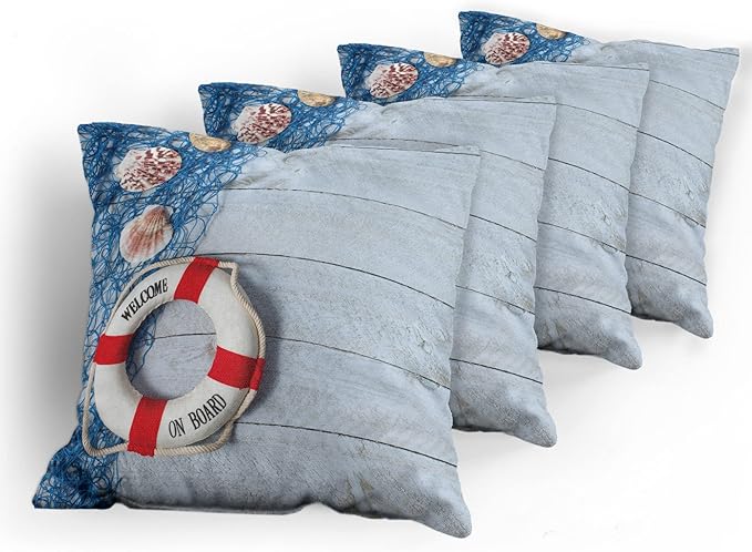 Ambesonne Coastal Throw Pillow Cushion Case Pack of 4, Welcome on Board Message - Image 5