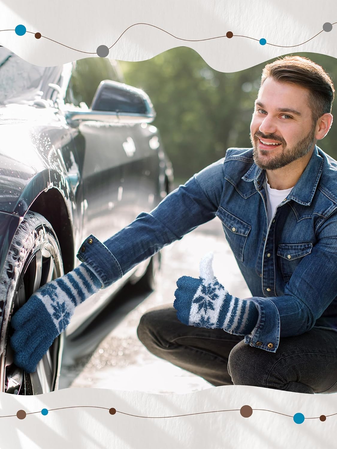 Patelai 3 Pairs Microfiber Plant Dusting Gloves Leaf Cleaning Gloves for Indoor Plants, Blinds, Furniture, House(Medium,Snowflake Dark Blue, Gray, Khaki, White)