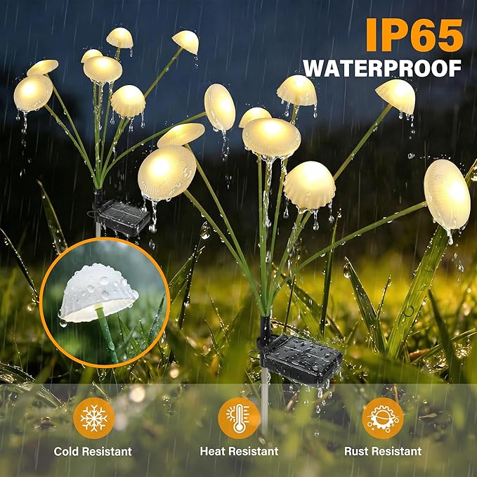 Solar Garden Lights Outdoor, Swaying Mushroom Lights Waterproof - Image 4