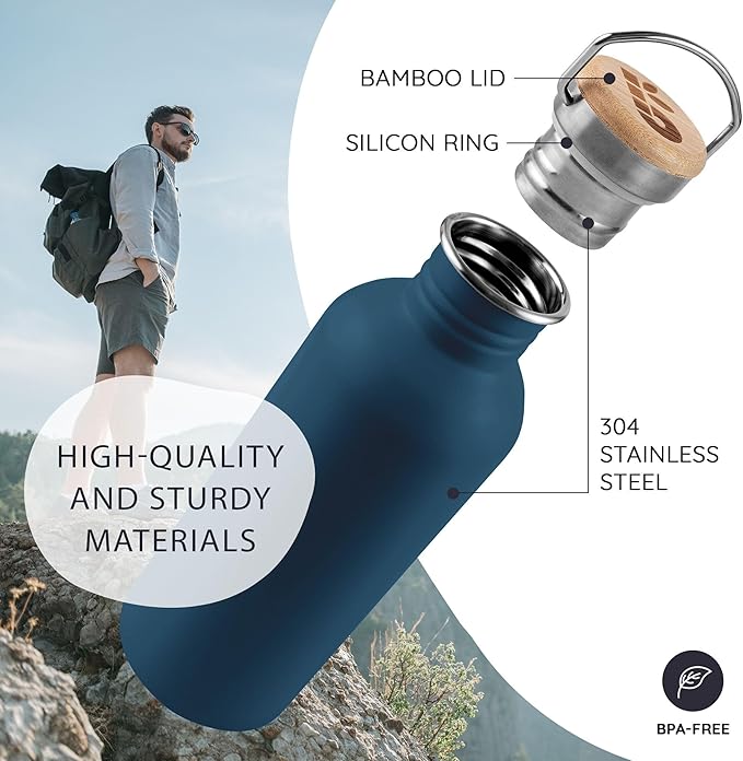 Bambaw Stainless Steel Water Bottle 16 oz, Non-Insulated Single Wall, - Image 2