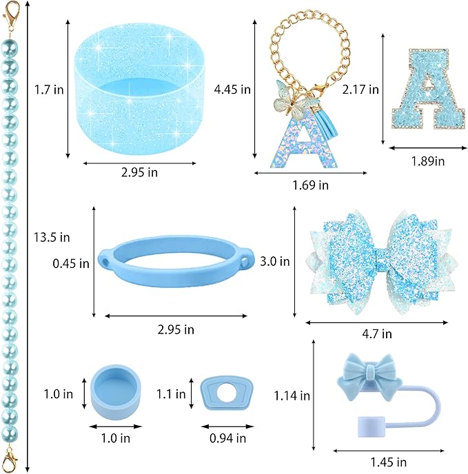 9PCS Blue for Stanley Cup Accessories Set Bling Initials Bow Charms for Stanley - Image 3