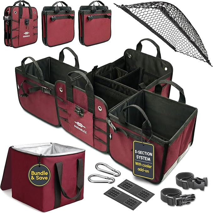 5-Section Trunk Organizer for SUV, Van – Modular Extra Large Cargo Storage Bin by DURABLEZ
