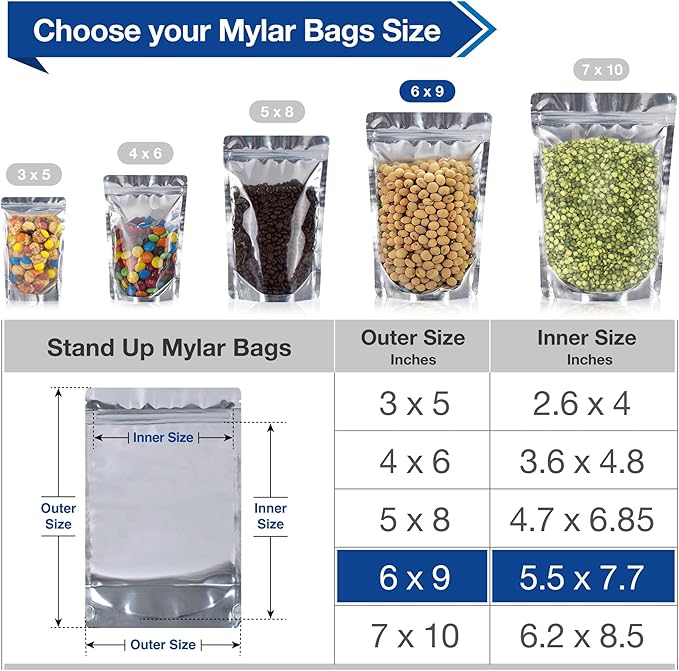 BELLE KR® 6x9 Quart Mylar Bags for Food Storage - Image 2