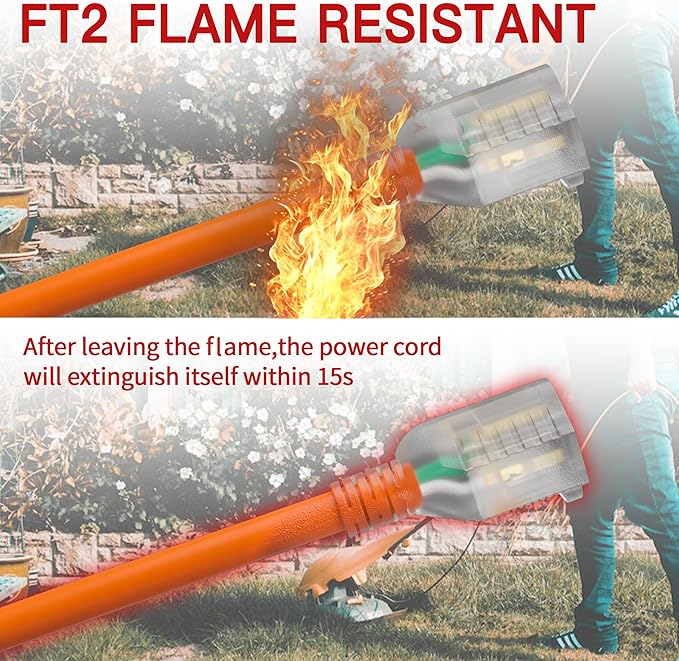 15 FT 12 Gauge Extension Cord Outdoor, Heavy Duty Weatherproof & Flame - Image 3