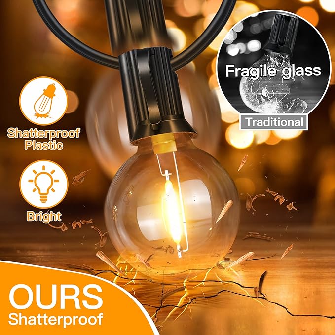 Ollny 25FT Outdoor String Lights, Waterproof Connectable Shatterproof Outside - Image 2