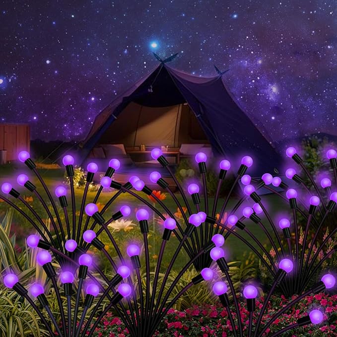Kohlrabi Solar Garden Lights Outdoor, 10 Pack 80 LED Solar Purple Firefly - Image 7