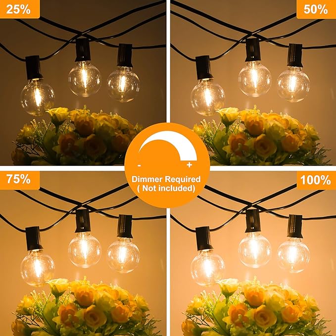 100ft 2-Pack Outdoor G40 LED Globe String Lights Dimmable Waterproof - Image 5