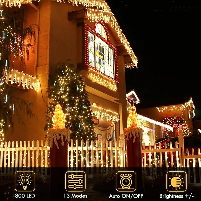 288FT 800LED Extra-Long String Lights Indoor Outdoor Clear Wire, Warm White - Image 2
