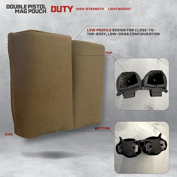 Double Pistol Magazine Pouch, High-Strength Laminate Material, MOLLE Compatible - Image 4