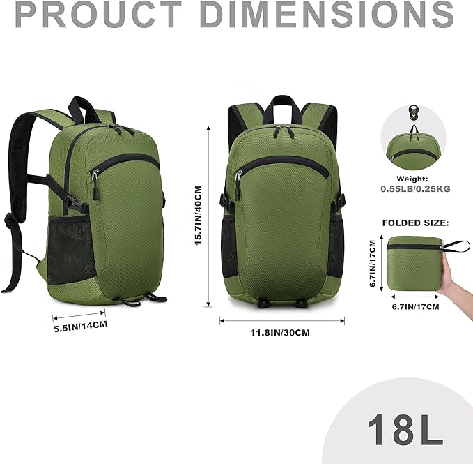 Lightweight Hiking Backpack 18L Packable Foldable Small Daypack Collapsible - Image 7