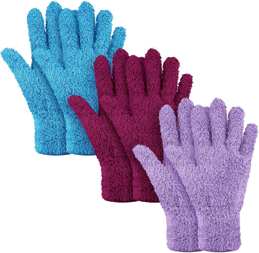 Patelai 3 Pairs Microfiber Plant Dusting Gloves Leaf Cleaning Gloves for Indoor Plants, Blinds, Furniture, House(Medium,Reddish Violet, Blue, Purple)
