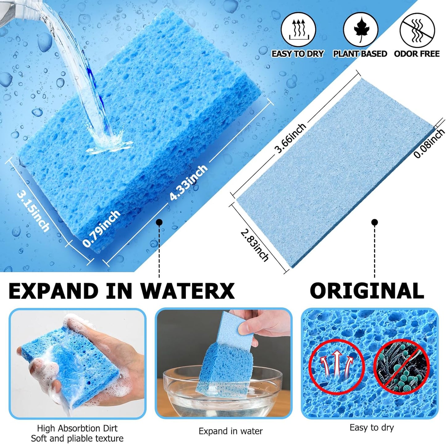12 Counts Multipurpose Kitchen Sponges Pack Compostable Biodegradable Compressed Cellulose Sponges 18X Super Absorption POP UP Eco Sponge for Household Use