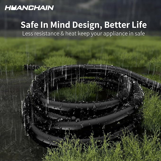HUANCHAIN 3 FT 16 Gauge Black Indoor Outdoor Extension Cord Waterproof - Image 6