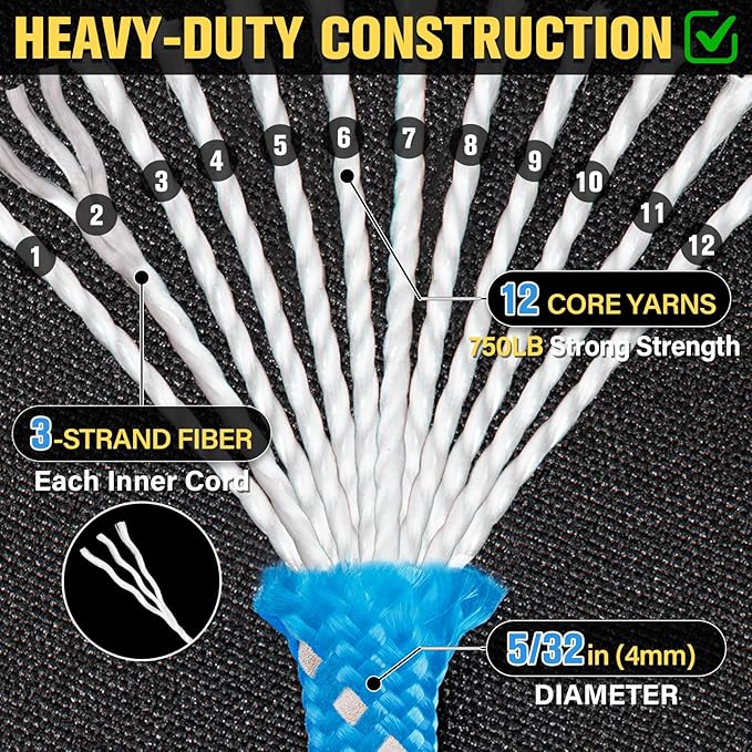 Reflective Paracord Rope 750 lb - 100ft 5/32" Parachute Cord 4MM 12-Strand para - Image 3