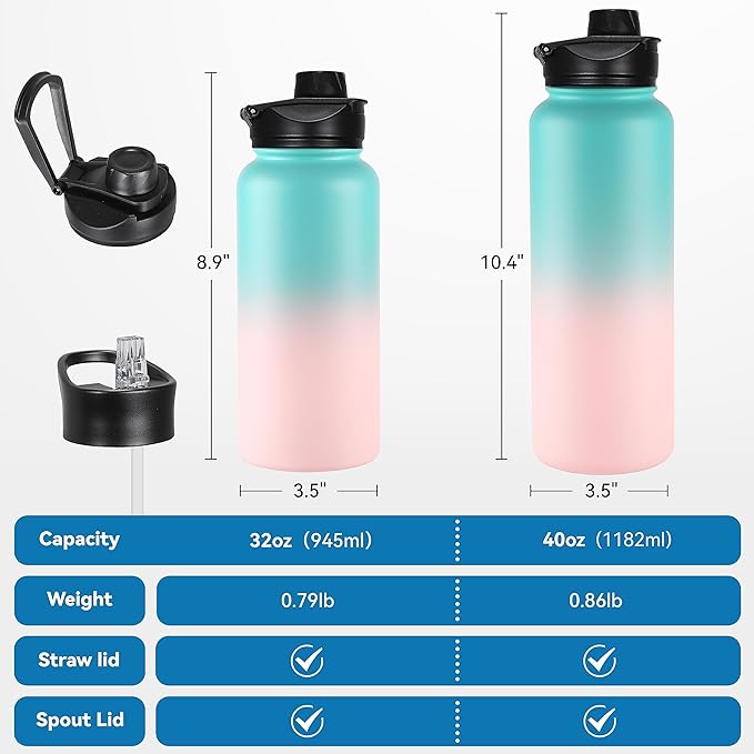 VEGOND 32 oz Insulated Water Bottle Bulk Stainless Steel Metal Water Bottles - Image 4