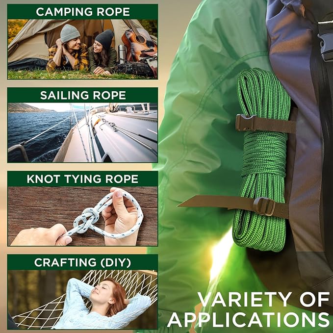 TECEUM Rope – 90 Feet x 1/4 Inch – Green – Strong All-Purpose Utility Rope – - Image 5