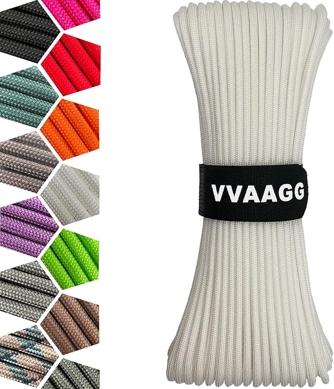 VVAAGG 1000 White Paracord 200FT Utility Parachute Cord 4mm Nylon String12 by ParacordSpecialist