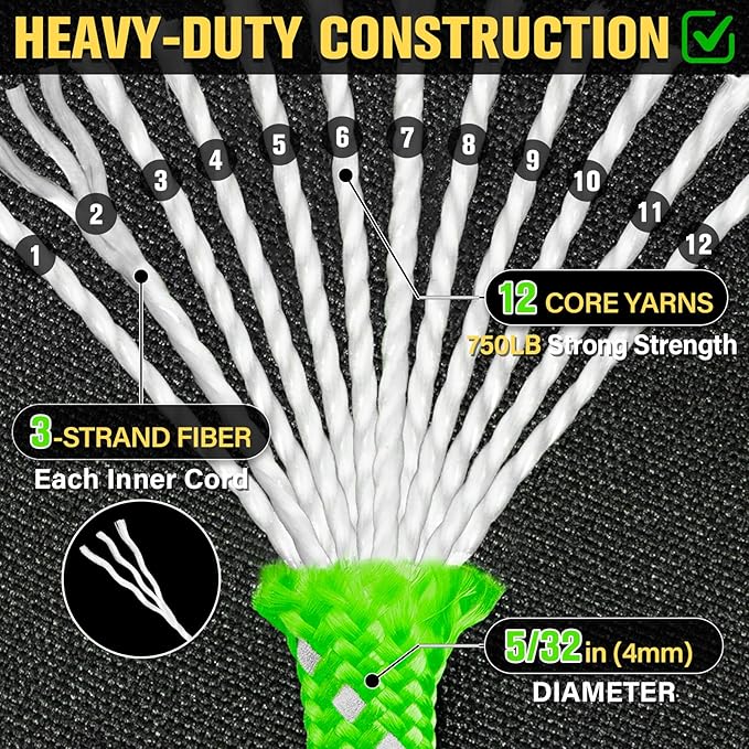 Reflective Paracord Rope 750 lb - 1000ft 5/32" Parachute Cord 4MM 12-Strand - Image 3