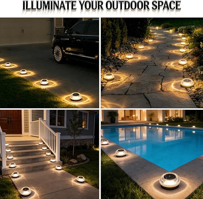 Solar Ground Lights 8 Pack Landscape Lighting 3000K Solar Lights Outdoor IP67 - Image 4