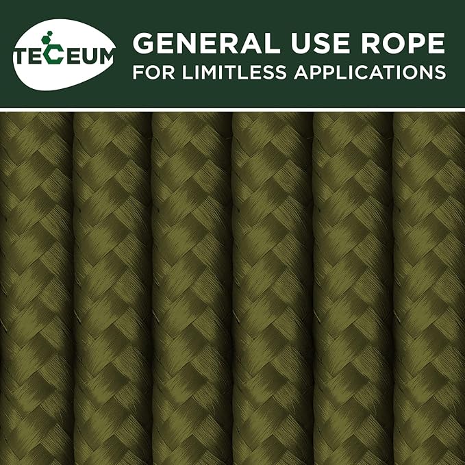TECEUM Rope – 90 Feet x 1/4 Inch – Army Green – Strong All-Purpose Utility Rope - Image 9