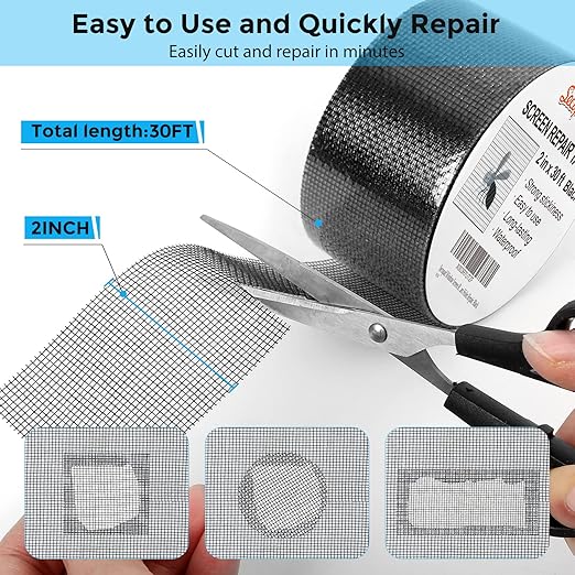 Secopad Black Window Screen Repair Tape, 2 in X 30 FT Screen Repair Kit - Image 4