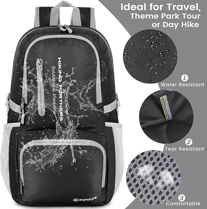 ZOMAKE Lightweight Packable Backpack, 35L Light Foldable Hiking Backpacks Water - Image 4
