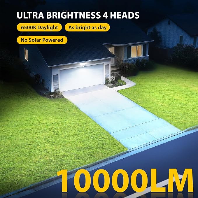 90W 10000LM LED Security Lights Motion Sensor Outdoor Lights, 4 Head Dusk to - Image 3