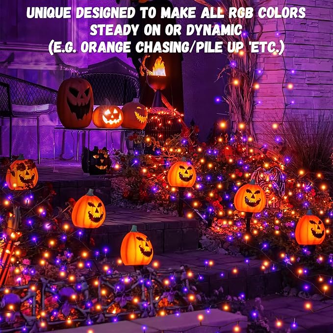 300LED 93 Ft Orange & Purple Halloween Lights 8 Modes Halloween Light Mini - Image 2