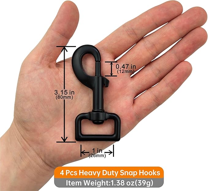 Garwor 4 Pcs 1 Inch Heavy Duty Black Electrophoresis Coating Swivel Snap Hooks - Image 5