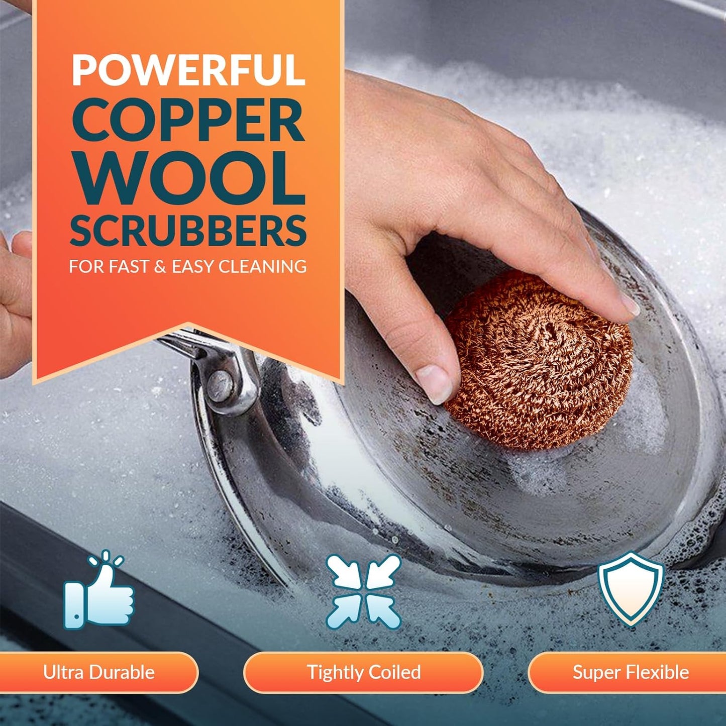 PAMI Heavy Duty Non Scratch Copper Scrubbers for Pots and Pans, Copper Wool Scrubber, Reusable Scouring Pads, Pack of 4