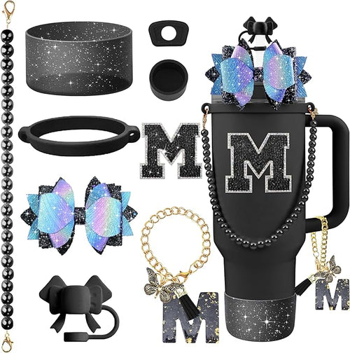 9PCS Black for Stanley Cup Accessories Set Bling Initials Bow Charms for by Unknown