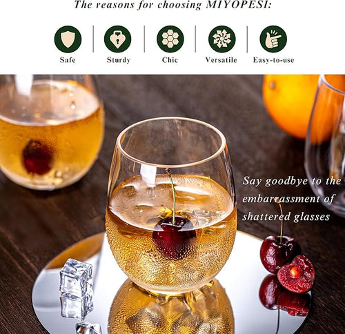 18oz Clear Stemless Wines Cups, Shatter-Proof Acrylic Glasses Drinkware - Image 2