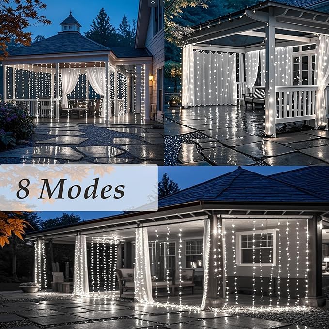 Solhice LED Curtain Lights Outdoor 30ft x10ft Cool White, 720 LED Plug in - Image 3