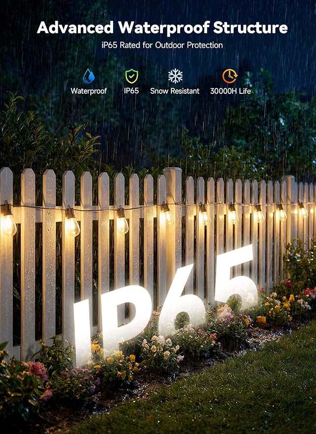 Minetom 31FT Outdoor String LED Patio Lights Waterproof, 9 Shatterproof S14 - Image 4