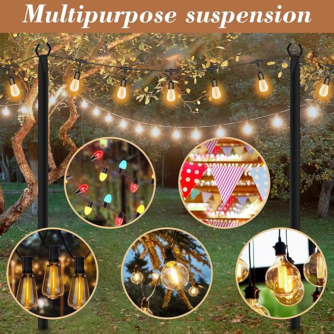 NUERPO 7 Pack String Light Poles, Metal Poles - Image 3