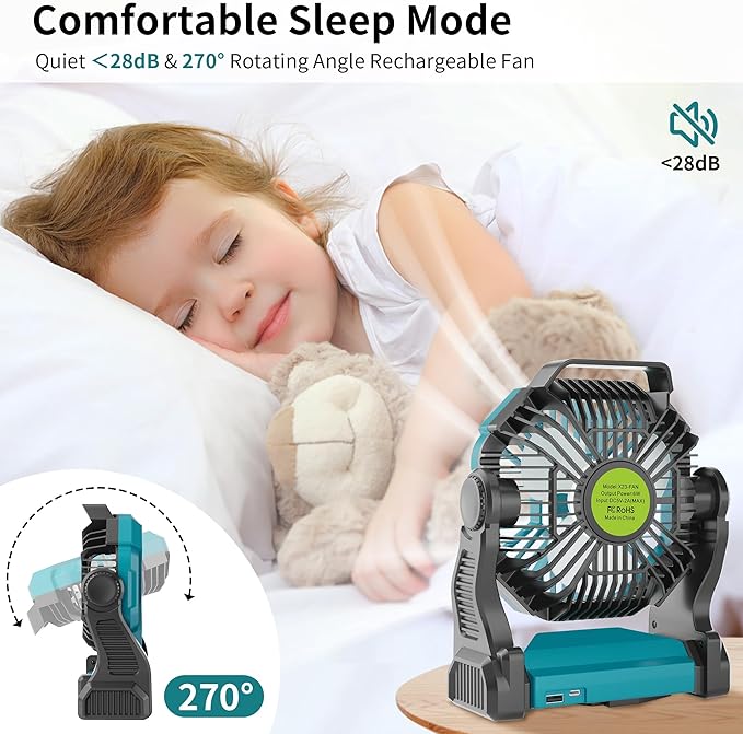 Battery Powered Fan，270° Rotating Battery Operated Camping Fan Rechargeable - Image 5
