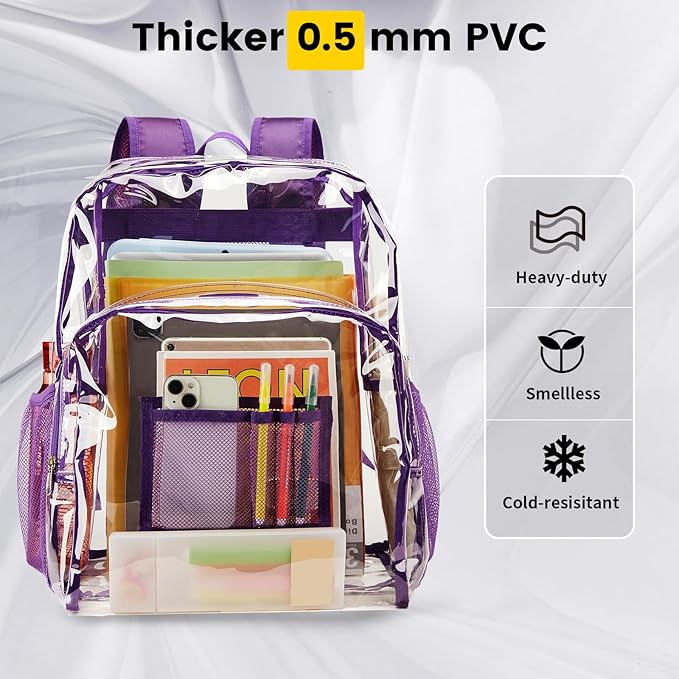 Vorspack Clear Backpack Heavy Duty PVC Transparent Backpack Extra Large Clear - Image 5