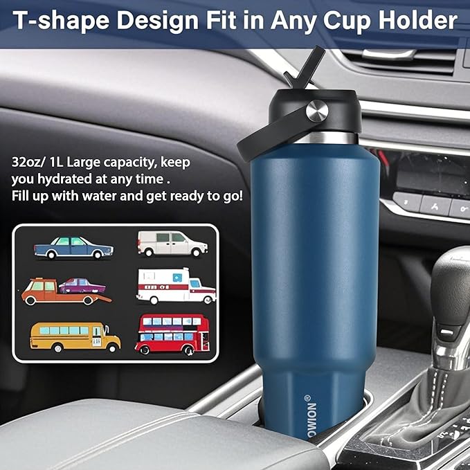 HYDROWION 32 oz Insulated Water Bottle, Car Water Bottle Holder - Image 2