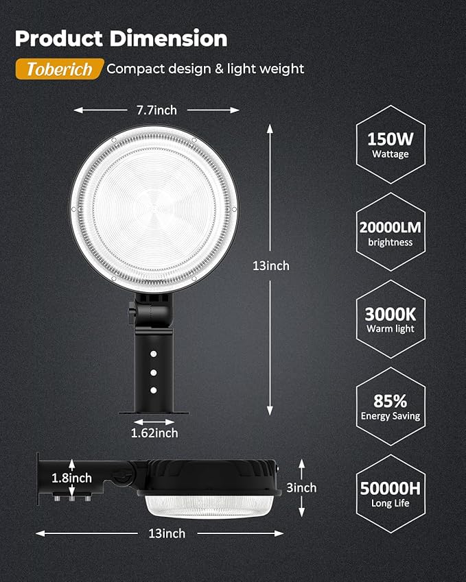 LED Barn Light 2Packs, 150W 20000LM Yard Area Lights Dusk to Dawn Outdoor - Image 6