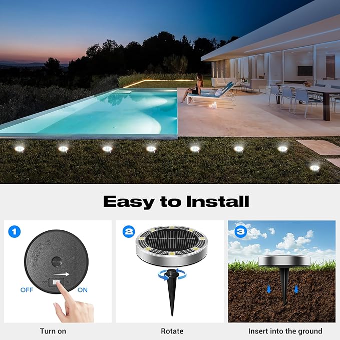 Peasur Mini Solar Ground Lights Outdoor, 4 Pack Flat Solar Powered Disc Lights - Image 4