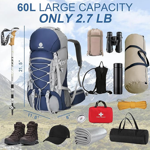 60L Hiking Backpack, Water Resistant Camping Backpack - Image 2