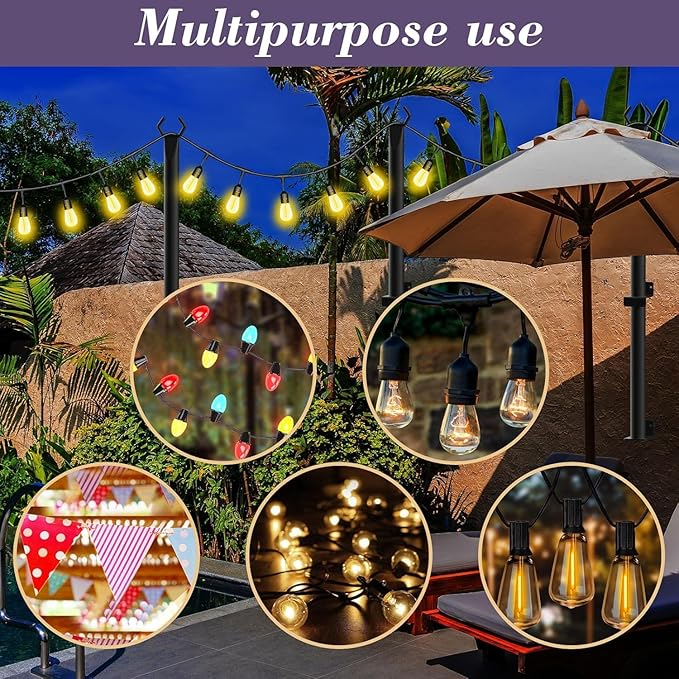 2 Pack String Light Poles, 5Ft Metal Poles - Image 3