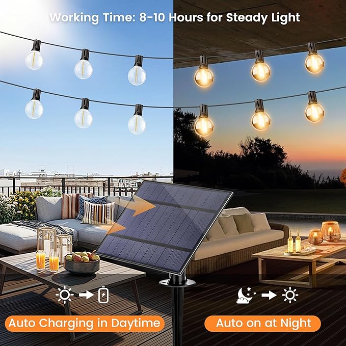 OHLUX 60FT Solar Globe String Lights Outdoor, Shatterproof Solar Patio Lights - Image 2