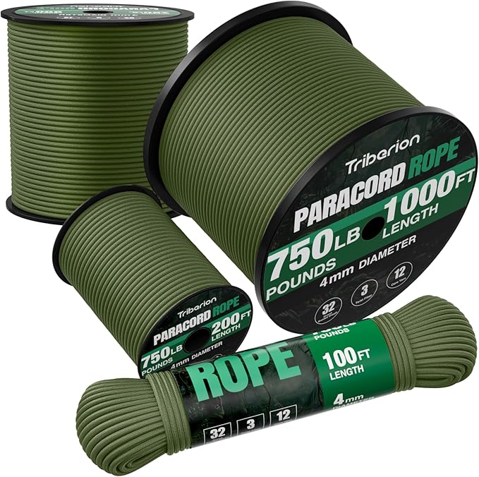 Paracord Rope 750 lb - 500ft 5/32" Parachute Cord 4MM 12-Strand para Cord - by Triberion