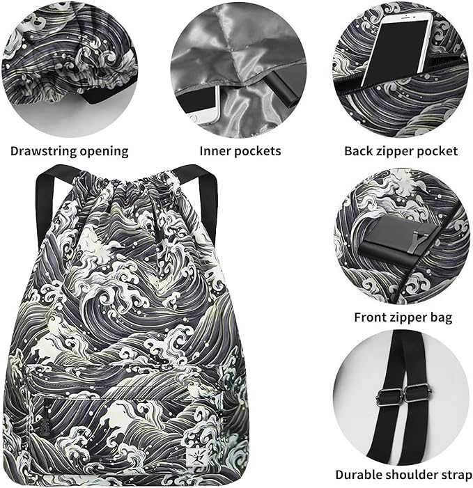 Waterproof Drawstring Bag, Gym Bag Sackpack Sports Beach Backpack - Image 2