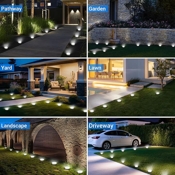 Peasur Solar Ground Lights Outdoor, 24 Pack Flat Solar Powered Disc Lights - Image 6
