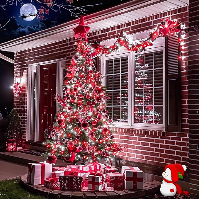 JMEXSUSS 2 Pack Red and White Solar Christmas Lights, Each 33FT 100 LED Solar - Image 6